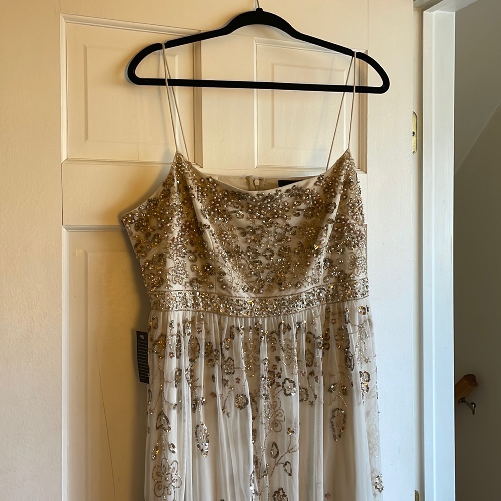 Adrianna Papell x BHLDN Mason 16 Champagne Beaded Sequin Maxi Gown